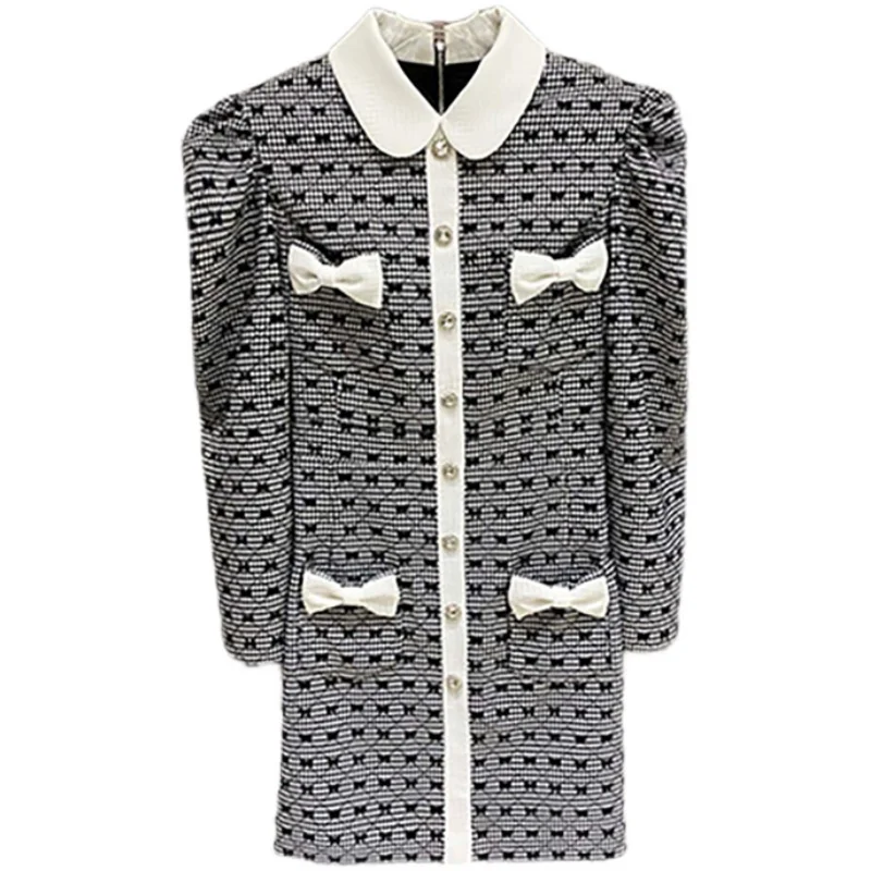 Small fragrance plaid woolen coat women 2022autumn winter mid-length vintage French style slim outwear