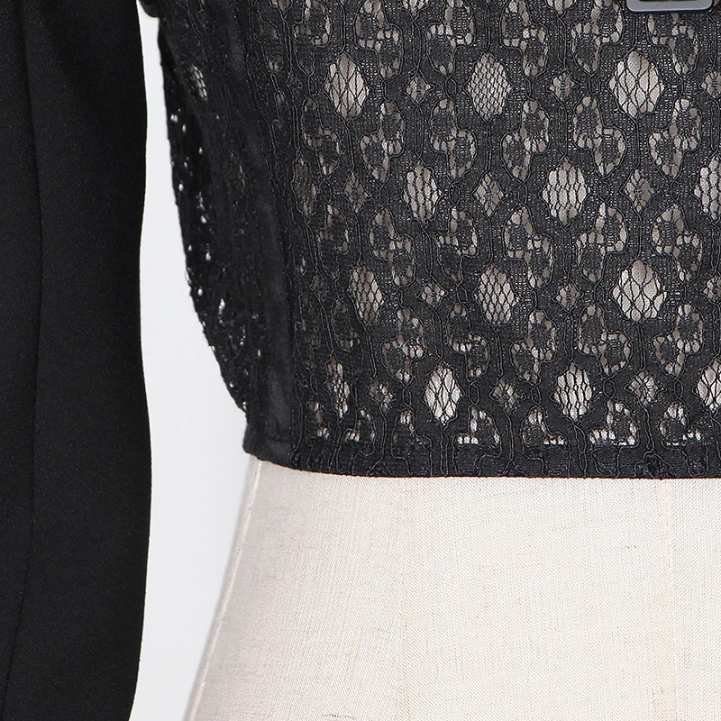 

TWOTWINSTYLE Hollow Out Patchwork Lace Short Tops For Women V Neck Long Sleeve High Waist Slim Coat Female 2020 Summer New Tide