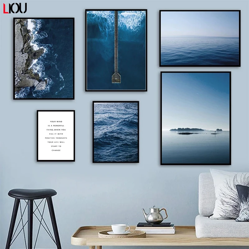 Картина на холсте в скандинавском стиле с рисунком морской волны | Дом и сад