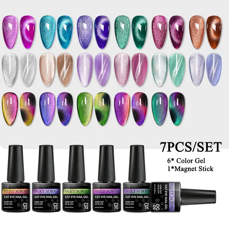 

7PCS 9D Cat Eye Hybrid Varnishes Gel Set SPAR Cat Eye Nail Gel Polish Set For Manicure Chameleon jelly Color Gel UV Base