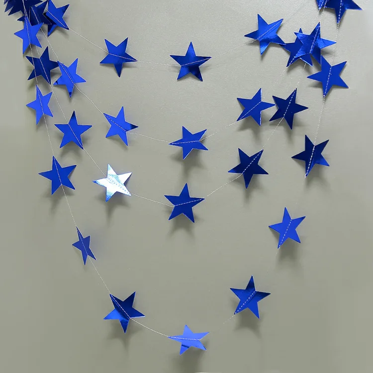 4 м бумага зеркало Королевский синий Луна Звезда гирлянды с днем рождения