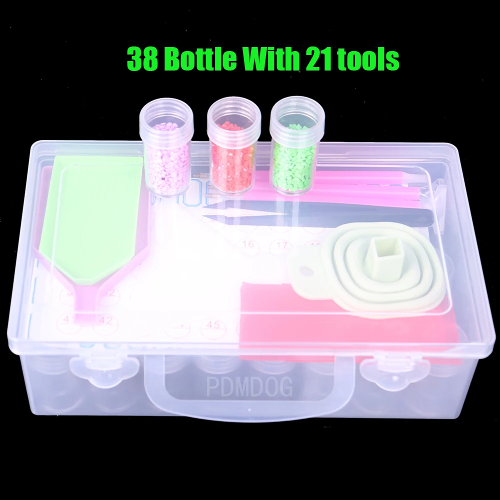 

Plastic Container Storage Box Diamond Painting Accessories 38 pcs Bottles Diamant Painting Box Holder jewelry rectangle Box Case