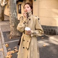 brand new spring autumn women trench coat long double breasted with belts flaps england style duster coat cloak female outerwear