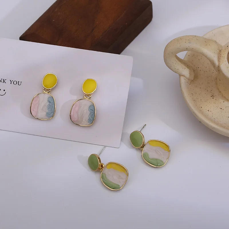

Sweet Candy Color Glaze Enamel Round Drop Earrings for Women 2020 Fashion Cute Geometric Dangle Earrings Gift Jewelry Pendientes