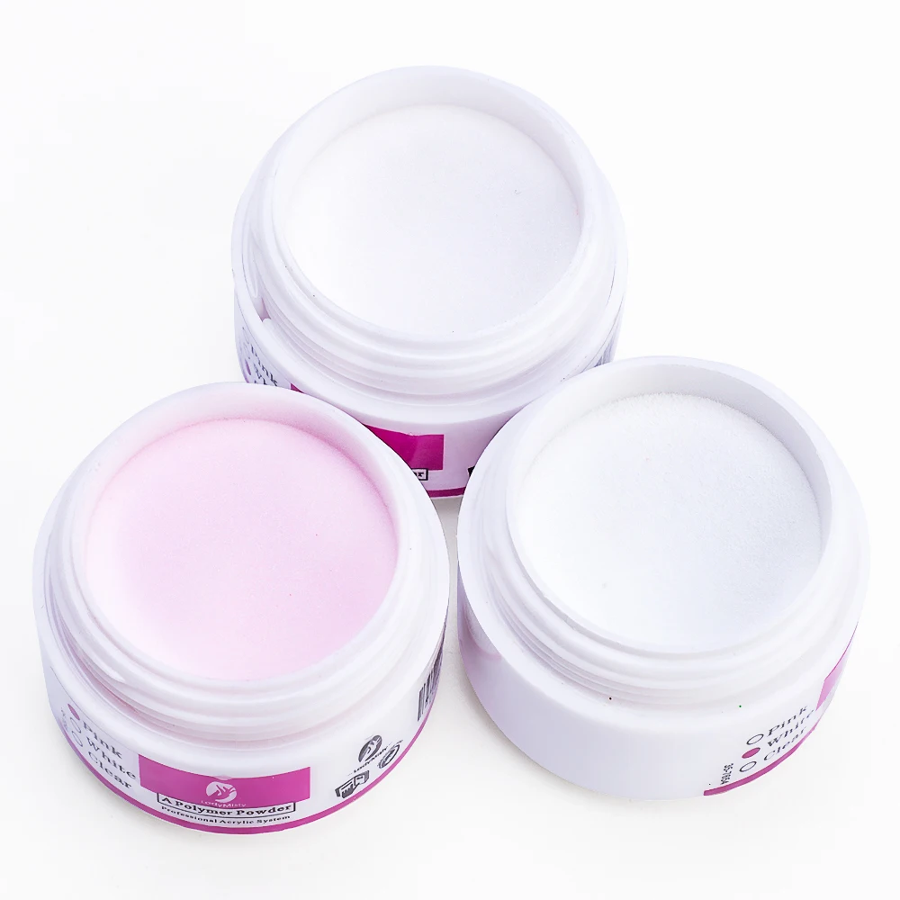 Набор для наращивания ногтей из акриловой пудры с кристаллами 3 цвета блестящий