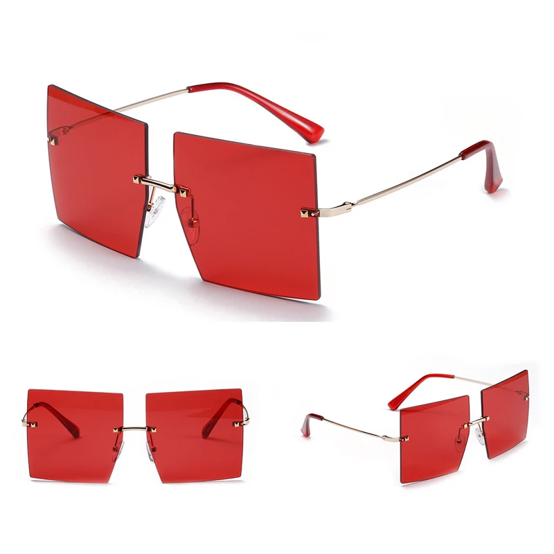 

Seemfly Large Square Rimless Fashion Sunglasses For Ladies Colorful New Summer Soft Sunglasses Fashion Eyewear For Men And Women
