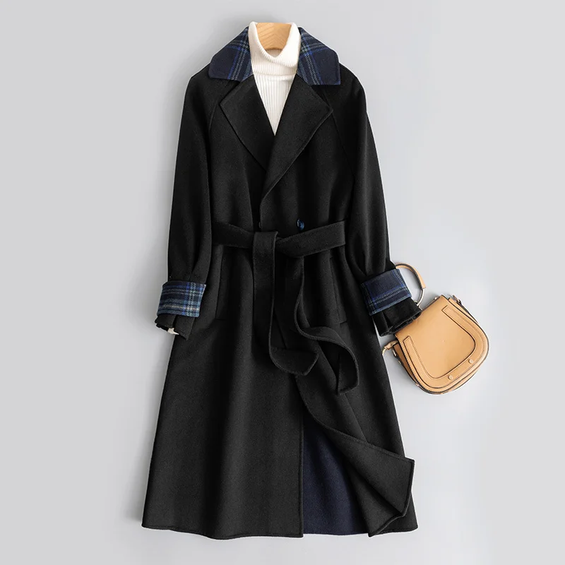 

Double Faced Cashmere Overcoat Women's Autumn and Winter New Mid Long High End Hepburn Style Suit Collar Woollen Jacket Fas