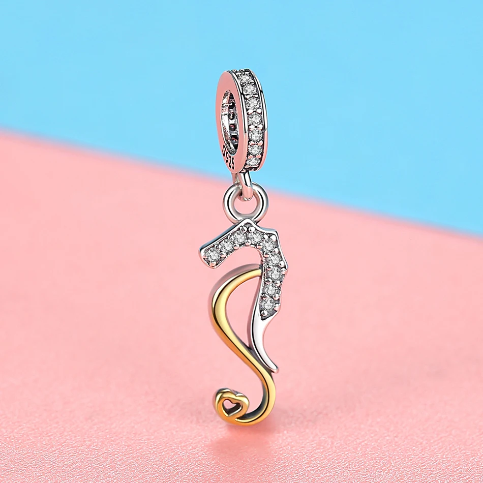 Летние милые сережки в форме морской конек с позолоченным кольцом 925