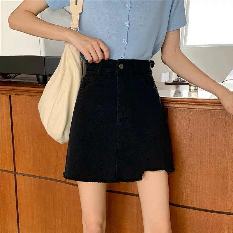 

Summer high waist and irregular denim skirt for girls