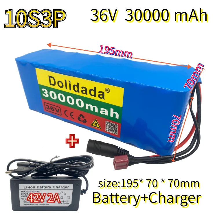 

10S3P 36V 30Ah 500W high power capacity 42V 18650 lithium battery pack 30Ah electric bicycle bicycle scooter BMS Tplug+charger