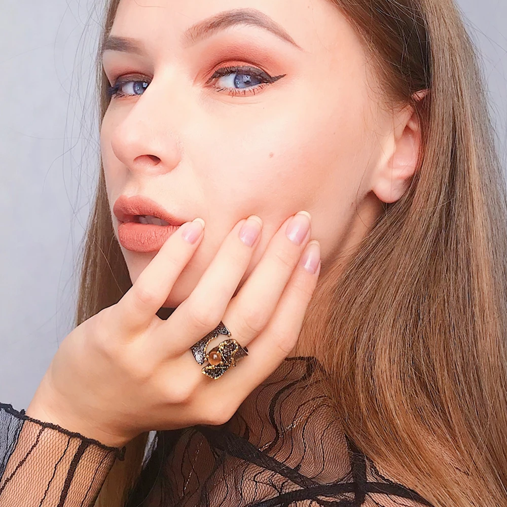 Brilliant Amazing Big Ring stone Rings Black gold color Luxury Vintage great Cocktail Ring Women Party Jewelry