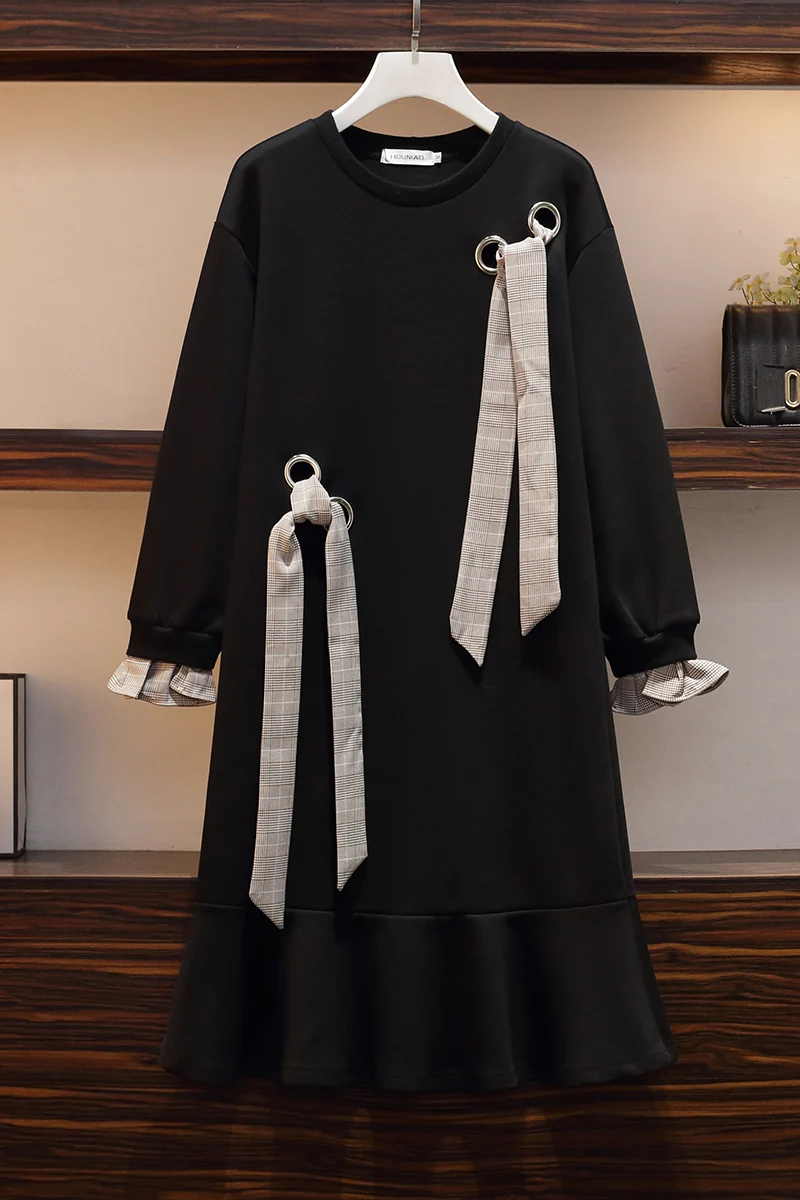 

SuperAen Plus Size Autumn New Fashion Loose Slim Casual Full O-Neck Ruffles Trumpet / Mermaid Knee-Length Dresses for Women