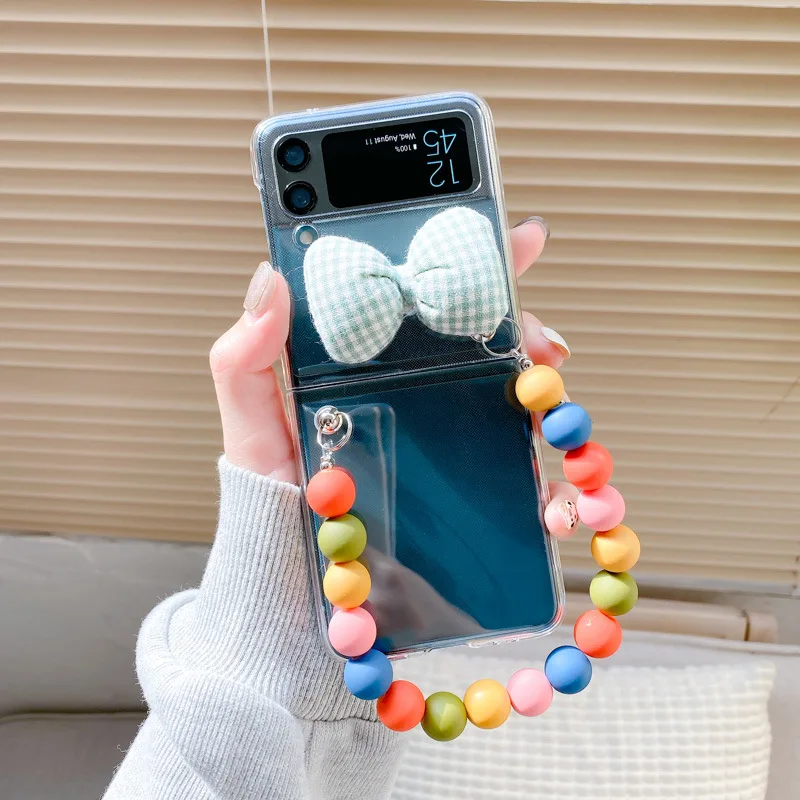 

Phone Cases for Samsung Galaxy Z Flip3 Rainbow Pearl Bracelet Clear Crystal Clear PC Hard Cover for Z Flip 3 5G Protective Case
