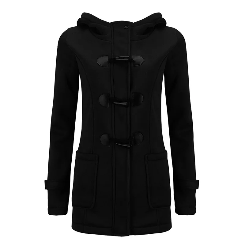 ANSELF толстовки Женская куртка с капюшоном 3XL 5XL плюс размер теплая Дафлкот пуговица для пальто молния спереди Зимняя парка пальто; женская верхняя одежда - Цвет: Черный