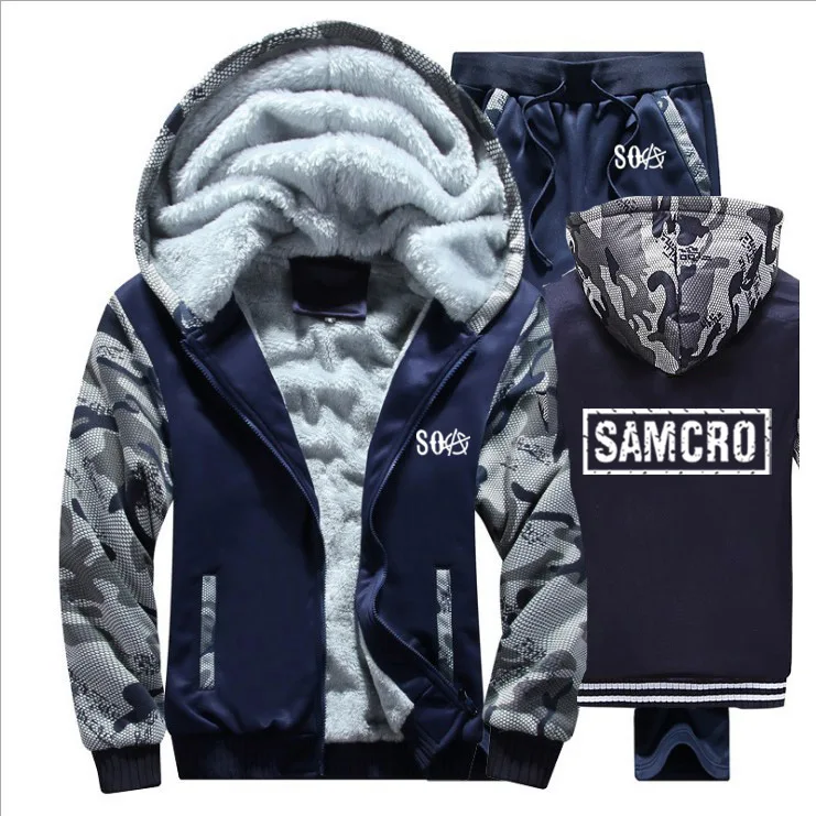 

2021 SOA Sons of Anarchy Hoodies Mens Suit Winter fleece Thicken Warm zipper Sweatshirt SAMCRO Mens Hoodies Jacket +Pants Sets