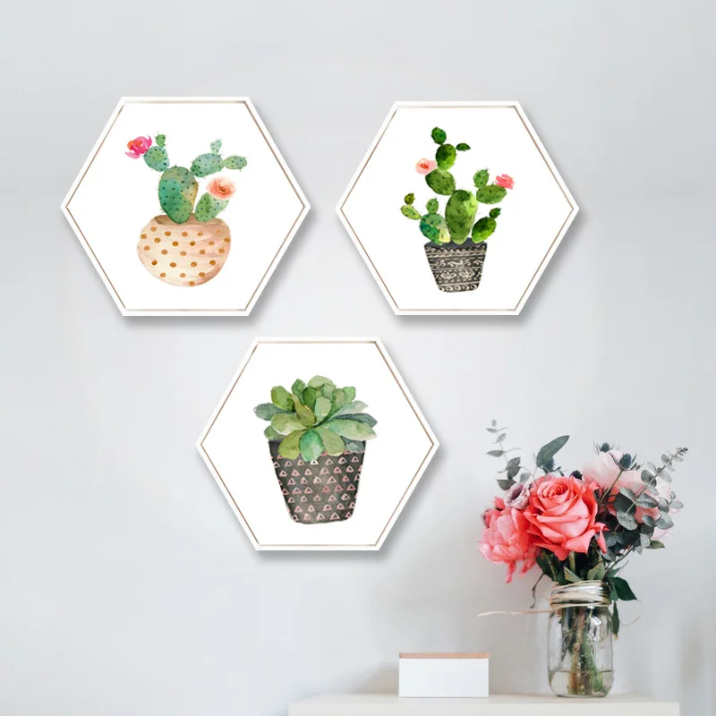 

Aures Cactus Hexagon Canvas Painting Posters and Prints Oil Painting Wall Art Canvas Framed Home Decoration Hallway Picture