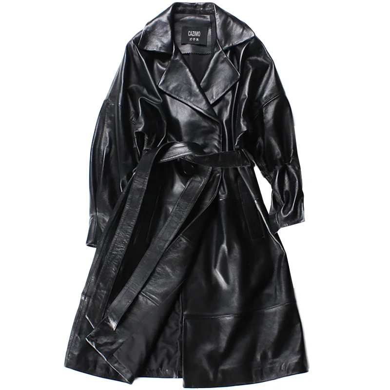 2019 женские пальто из овчины длинные черные с завышенной талией поясом для офиса