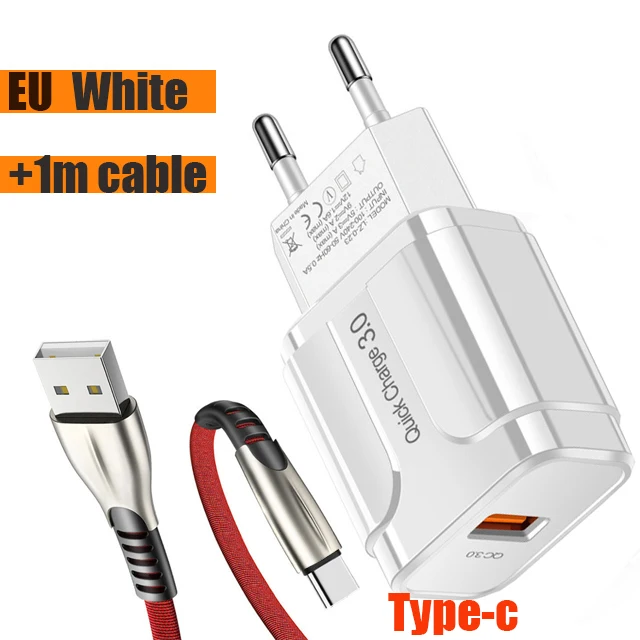 Charger with Type-c QC 3,0 4,0 USB зарядное устройство для Xiaomi samsung huawei QC3.0 быстрое зарядное устройство Turbo настенное зарядное устройство для мобильного телефона с микрокабелем type-c - Тип штекера: Charger with Type-c