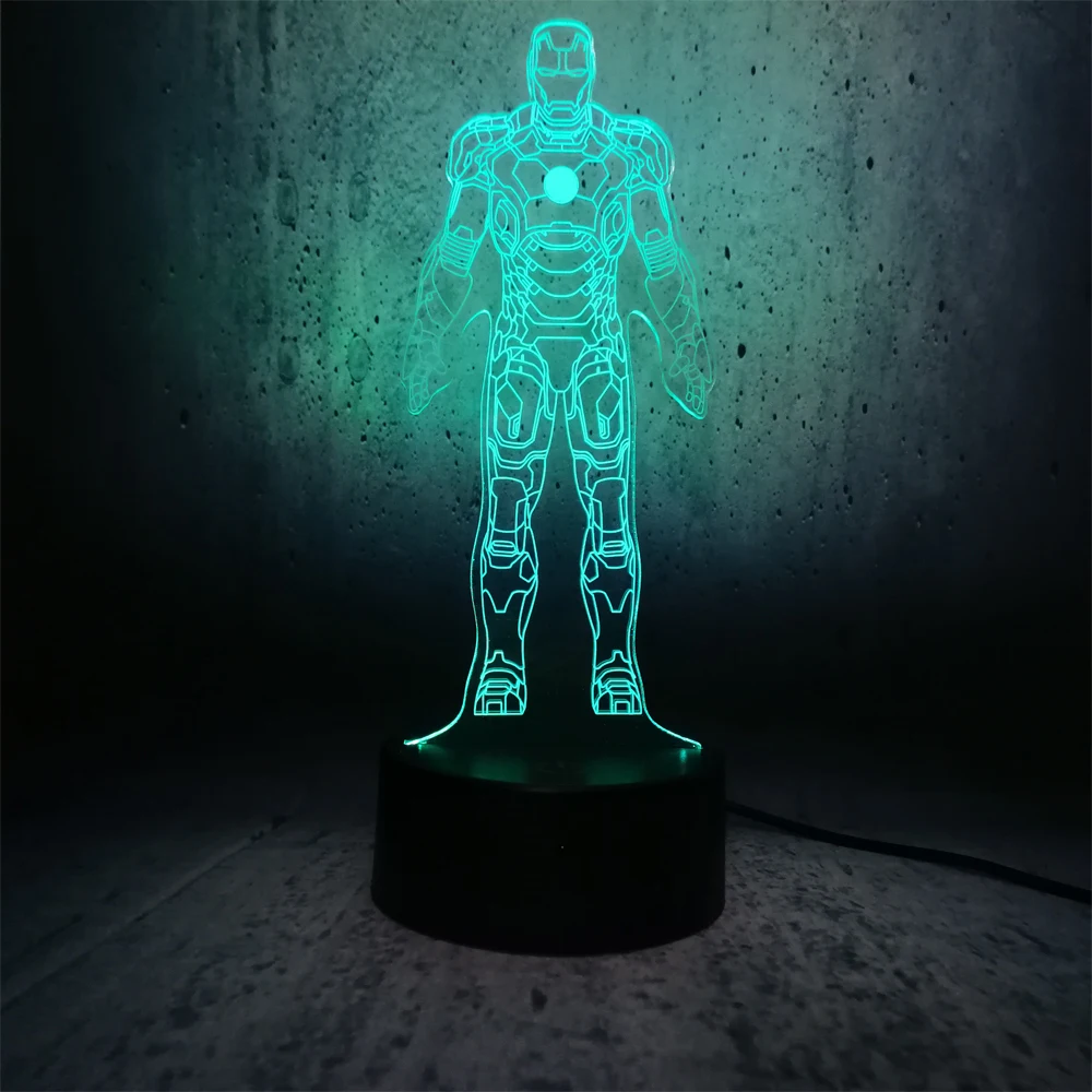Железный человек 7 цветов USB сенсорный 3D светодиодный Настольный светильник
