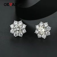 oevas 100 925 sterling silver sparkling high carbon diamond flower stud earrings for women wedding party bridal fine jewelry