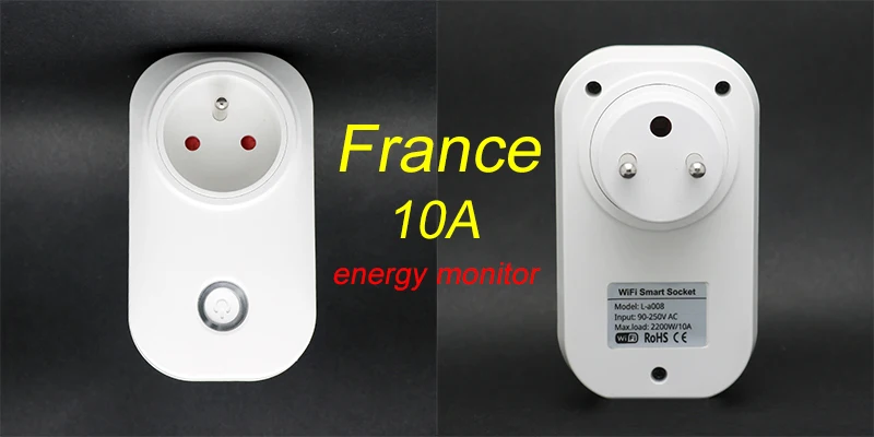 France Plug Смарт-розетка Tuya Wi-Fi умная розетка ЕС Великобритания Swit AU BR FR JP Israel Ita ZA Plug 10A пульт дистанционного управления Alexa Google домашний энергетический монитор - Цвет: France Plug