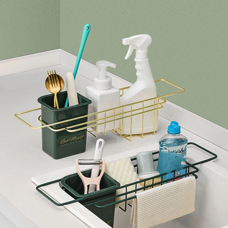 

Convenience Sink Storage Rack Home Kitchen Sink Organizer Sponge Soap Scrubber Dishcloth Hanger For Kitchen MDJ998