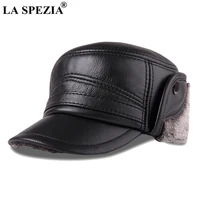 la spezia bomber hats genuine leather ear flap cap men black warm ushanka fur hat male winter thick vintage baseball caps 2022