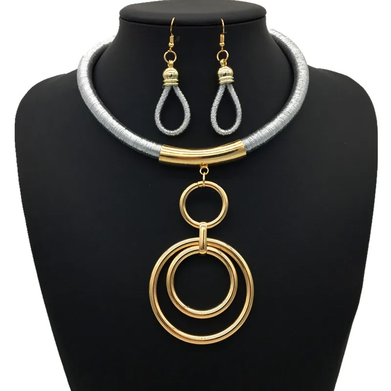 African Fashion Jewelry Set Women's Accessories Metal Ring Pendant Wedding nigerian beads necklace jewelry set | Украшения и