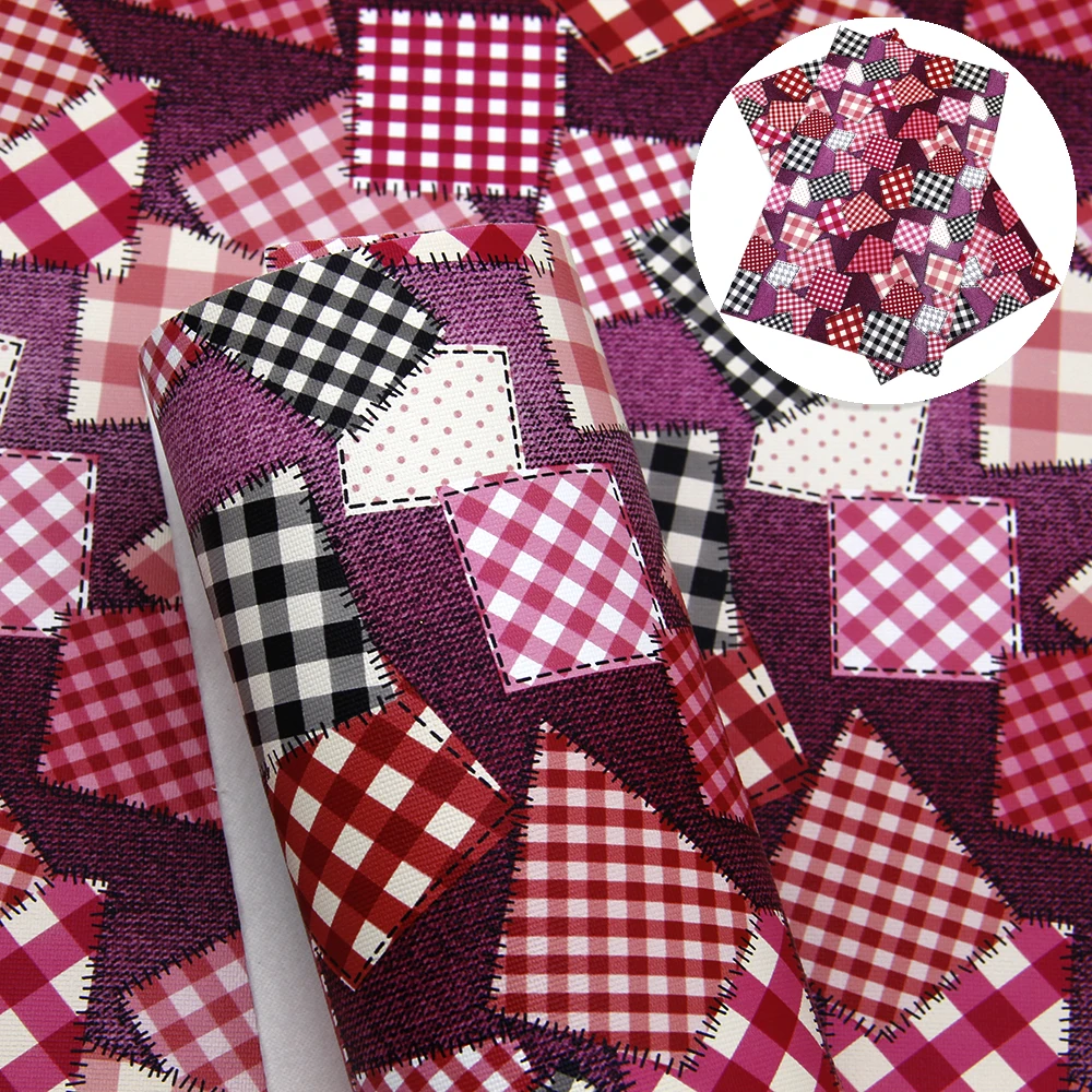 

20*33cm Patchwork Quilt Stitching Faux Synthetic Leather Fabric For DIY Bow Bag Earrings Handmade Material,1Yc7499