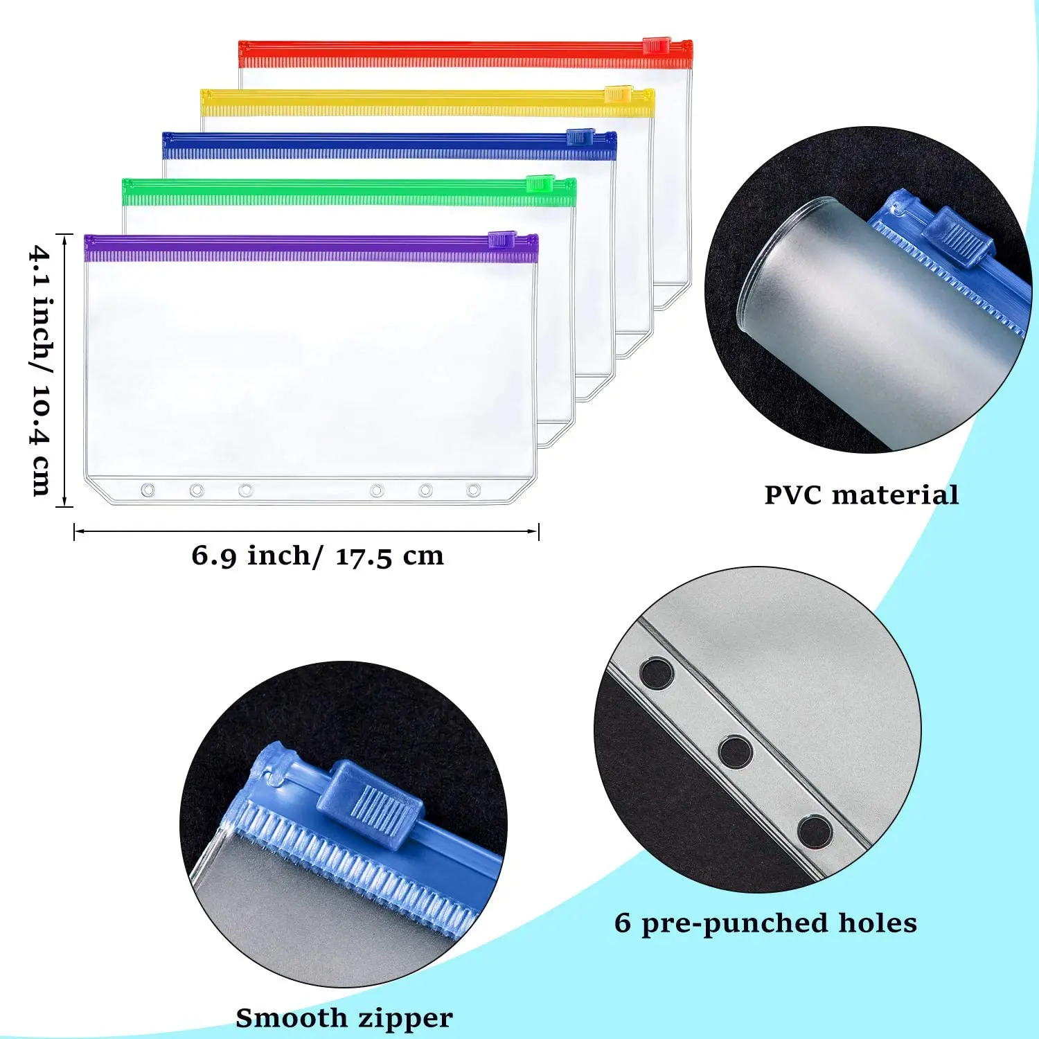 10pcs/Lot A6 Zipper Pouch Loose Leaf 6 Hole PVC Zip Folder for 6-Ring Binder Journal Budget Filing Pockets Waterproof Envelopes images - 6