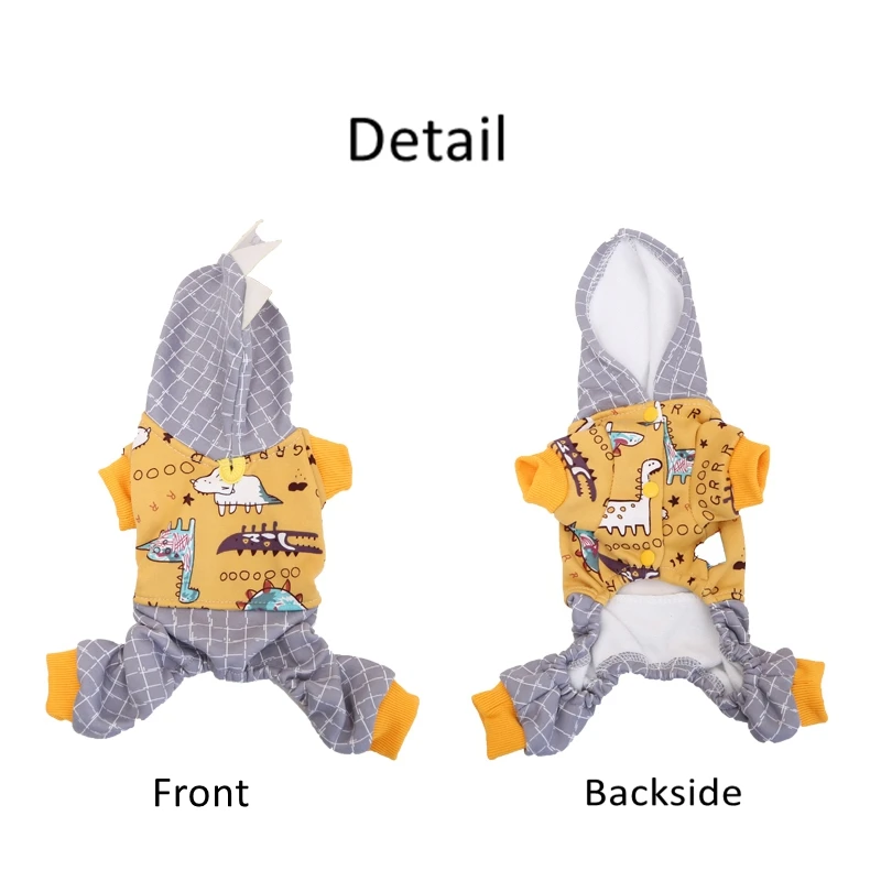 Желтый для маленьких больших собак куртка с капюшоном &quotДинозаврик&quot милый