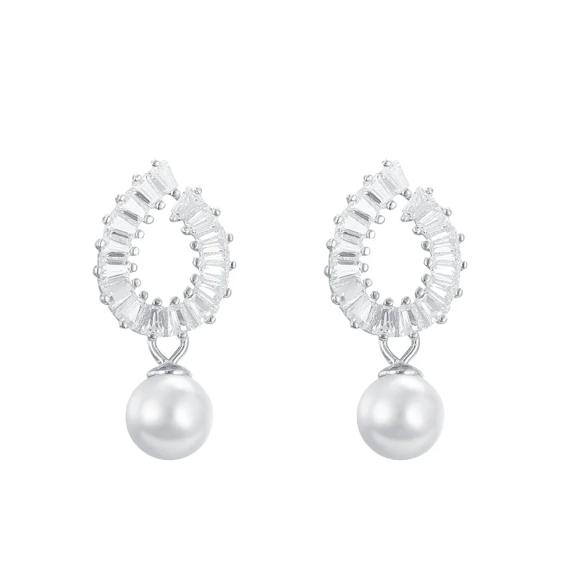 

Trendy Pearl Earrings 925 Silver Jewelry with Zircon Gemstone Drop Earrings for Women Wedding Promise Party Ornaments Wholesale