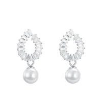 trendy pearl earrings 925 silver jewelry with zircon gemstone drop earrings for women wedding promise party ornaments wholesale