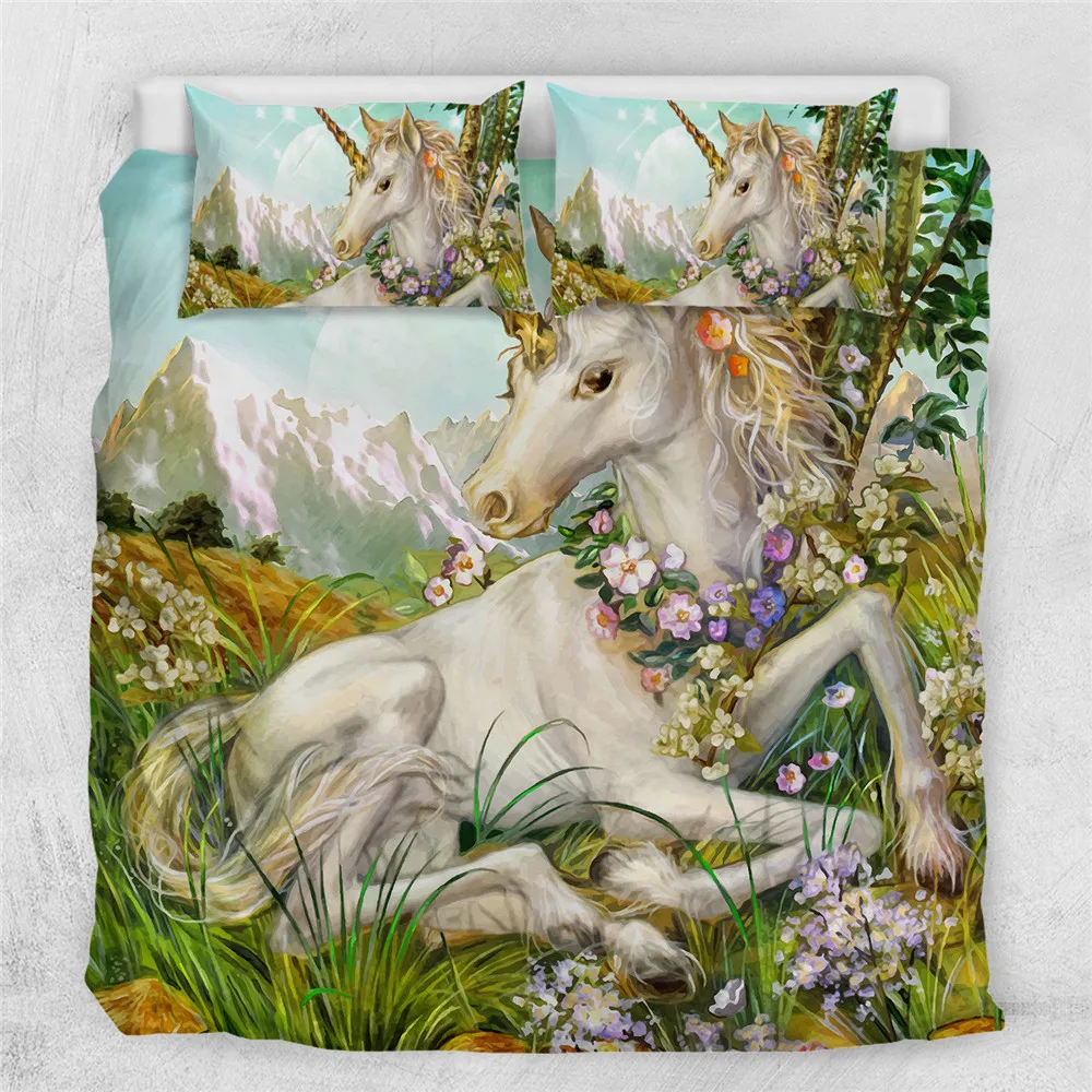 Комплект постельного белья из 100% хлопка с изображением единорога пододеяльник