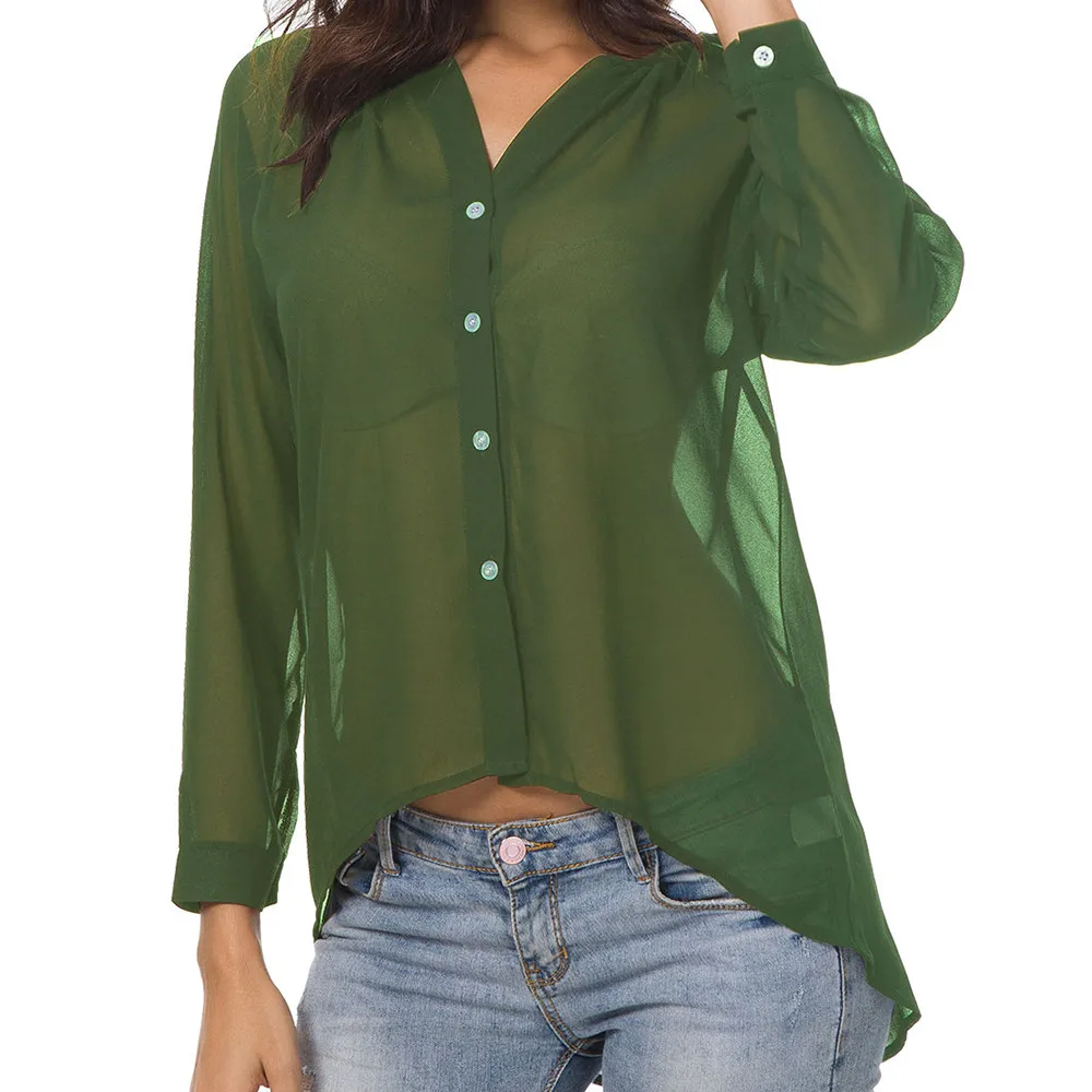 SAGACE Модные женские осенние Топы больших размеров, Новые однотонные свободные рубашки с v-образным вырезом и длинным рукавом для отдыха, одежда