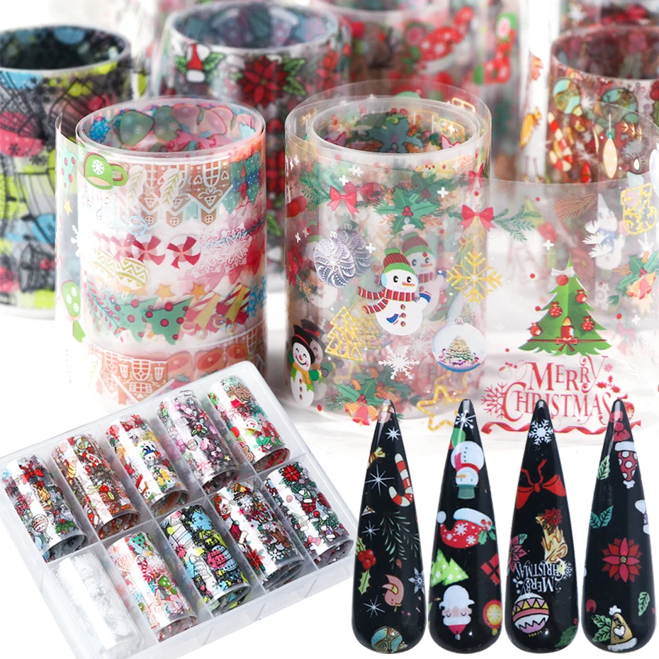 10 шт. рождественские наклейки для ногтей с изображением снеговика и Санта Elk