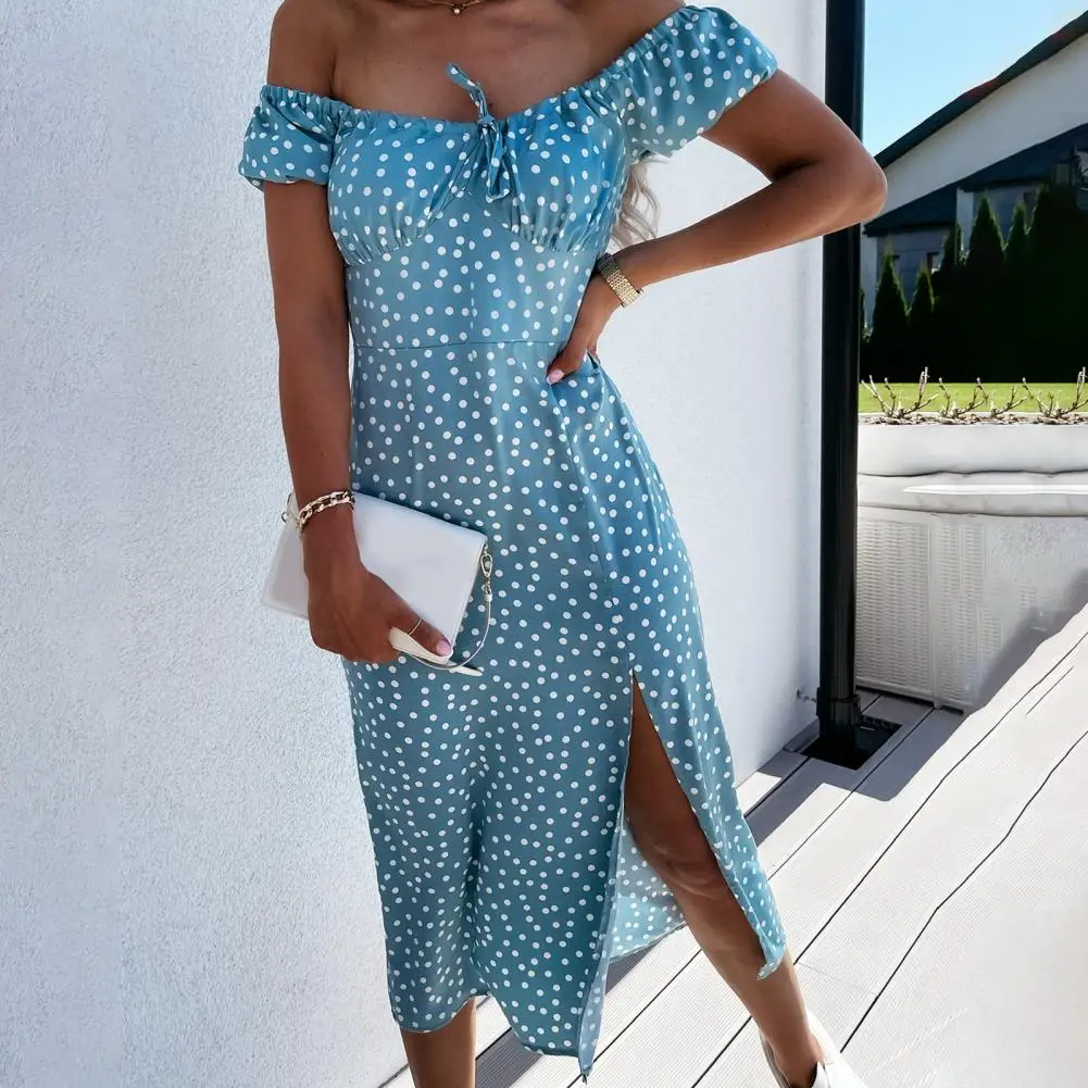 50% Hot Sales Ladies Split Dress Printing Elastic Neckline Sexy for Beach | Женская одежда