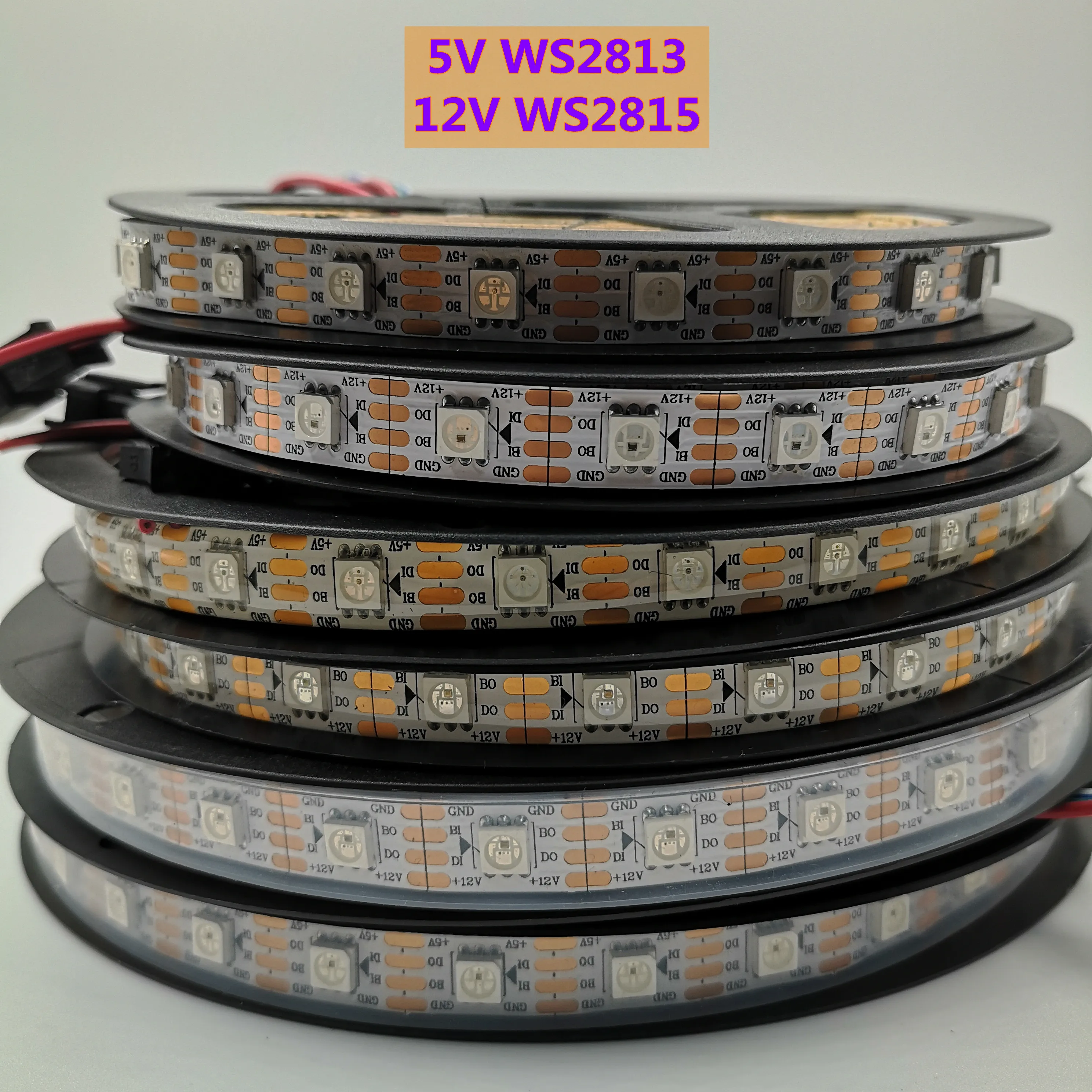 

DC5V WS2813 DC12V WS2815 WS2812 Updated 5050SMD LED Strip Light IndividuaIIy AddressabIe Dual-Signal PixeIs IP65 Waterproof