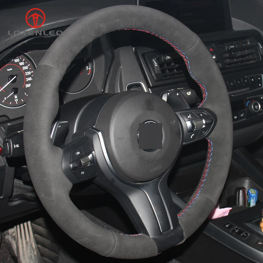 

LQTENLEO Black Suede Car Steering Wheel Cover for BMW (M Sport) 1 Series F20 F21 M135i M140i M235i M240i X1 F48 X2 F39 X3 F25