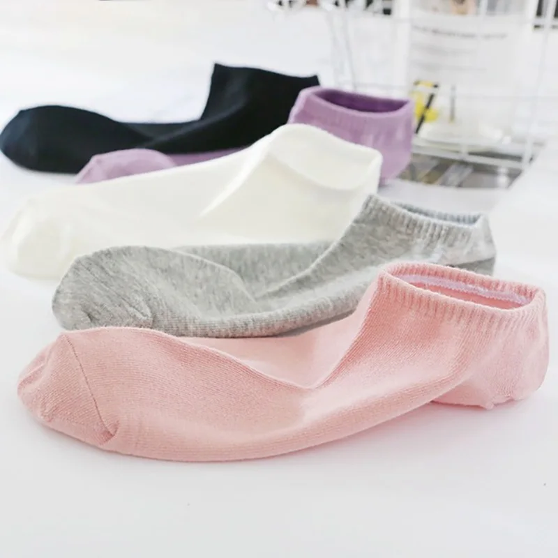 Women's Summer Invisible Thin Ankle Short Socks Cotton Candy Solid Color Fashion Casual Cute Breathable Boat 5Pairs/Lot | Женская