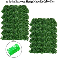 artificial boxwood milan grass mat with grid back design includes ties set of 10 60cmx40cm tiles dark green