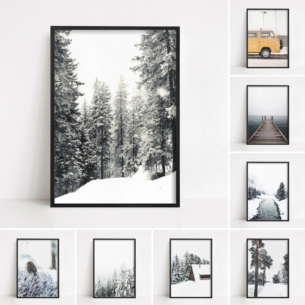 

Настенная картина «Зимний лес» с принтом скандинавских шин, Скандинавская Прогулка для спальни, домашний декор