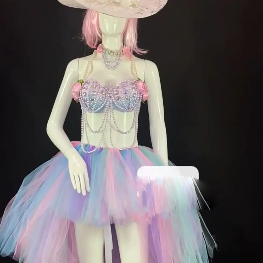 Ночной клуб шоу певица танцевальный костюм модное жемчужное бикини Oceam принцесса