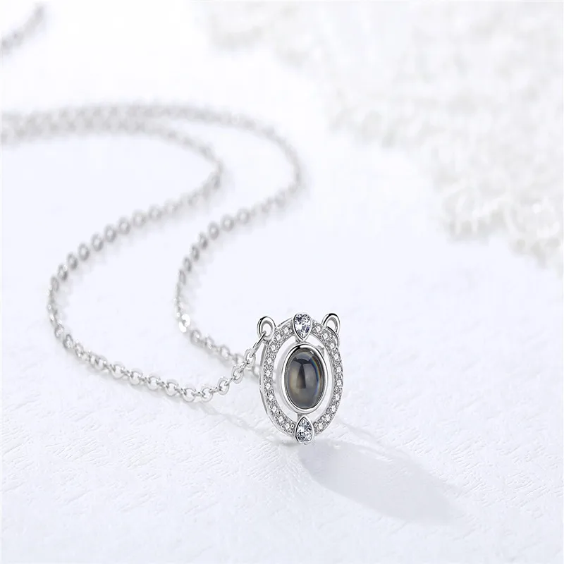 CaevKceai Romantic Love Memory 100 languages I love you Projection Pendant 925 Silver Heart Necklace Valentine's Day present | Украшения