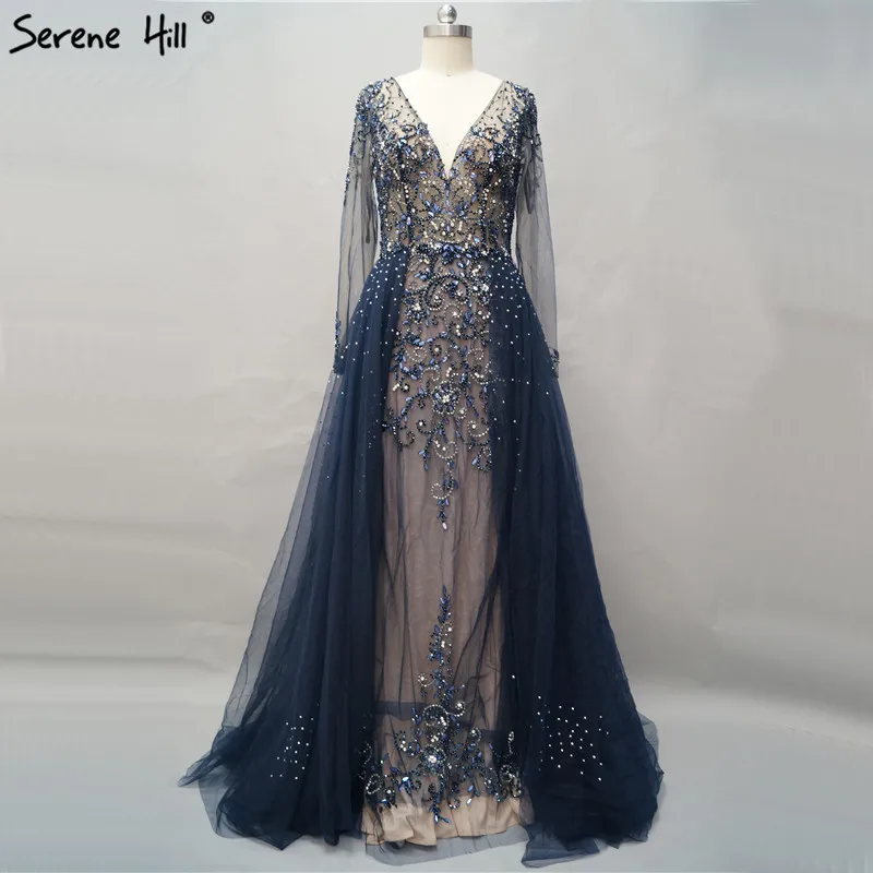 Serene Hill Elegant Sexy V-Neck Long Sleeves Evening Dress Mermaid With Train Formal Party Gown Multiple Color CLA6571