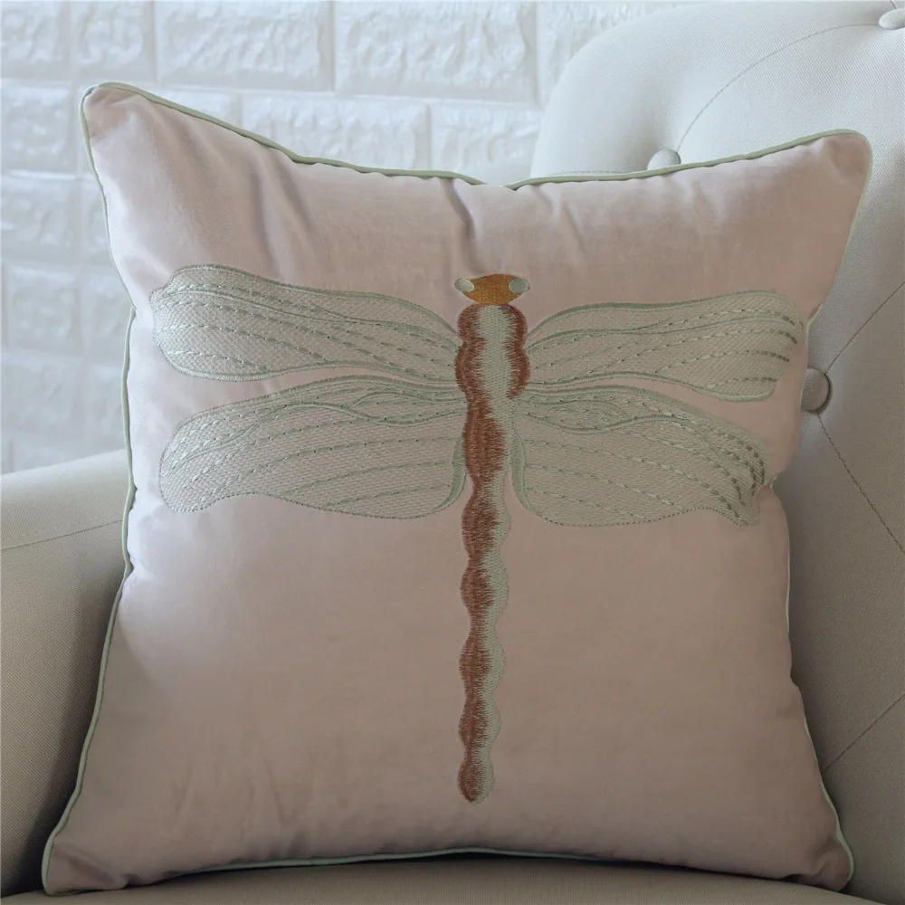 

45x45cm Pastoral style dragonfly embroidered cushion cover luxury cotton pillowcase sofa decorative lumbar pillow cover backrest