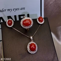 kjjeaxcmy fine jewelry natural red coral 925 sterling silver women pendant earrings ring set support test elegant hot selling