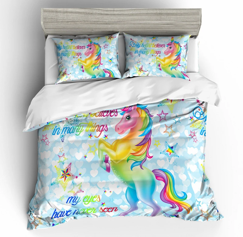 

3D Rainbow horse Bedding set Home textile Bed duvet cover PillowCase Twin Full Queen King Size 2/3pcs Children Adult Girl Gift