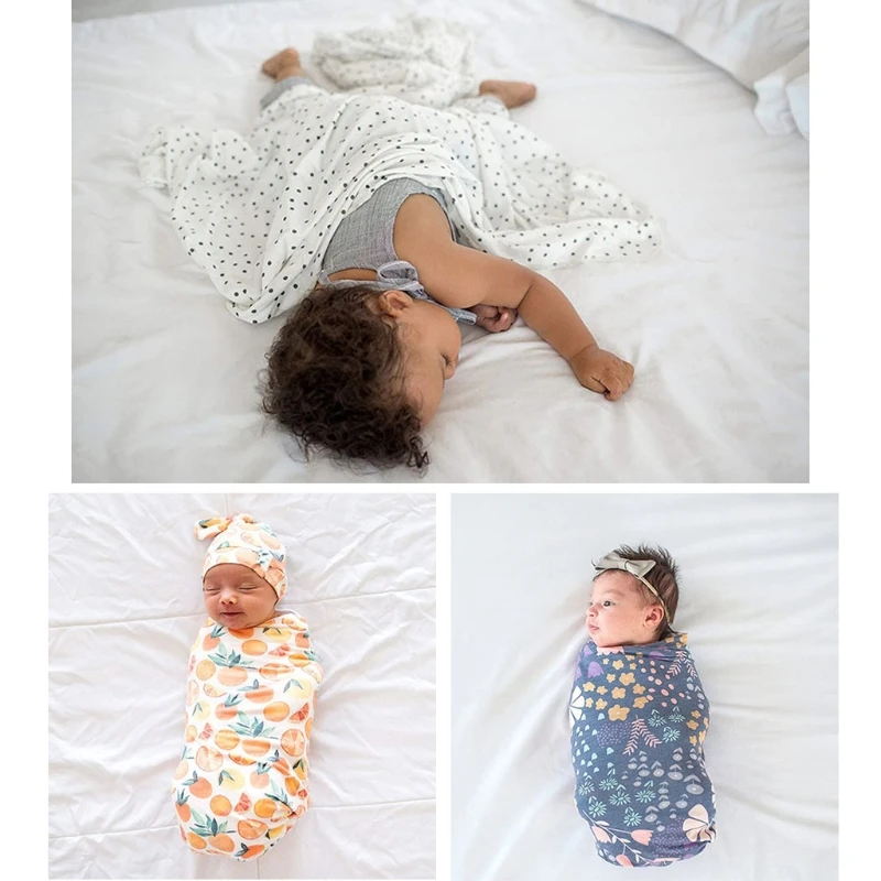 

Baby Bedding Clothing Newborn Boys Girls Cotton Swaddle Wrap Blanket Sleeping Bag Swaddling Headband Hat 3Pcs Sets