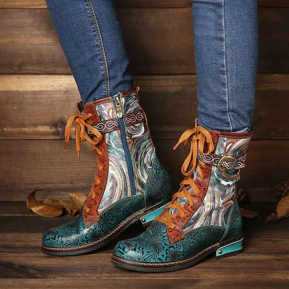 SOCOFY/Botas Mujer; короткие ботинки из тисненой натуральной кожи на плоской подошве со шнуровкой на молнии; женская обувь; женская зимняя обувь